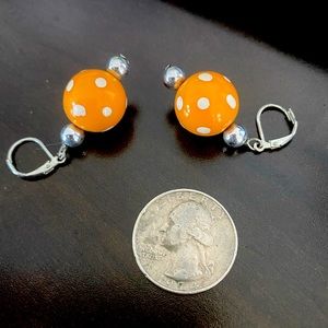 Orange and White polka dot earrings